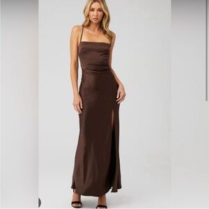 Bec & Bridge Chocolate Brown Satin Maxi Dress